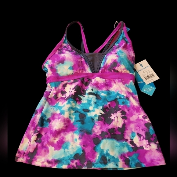 NWT Free Country TikiTieDye Sporty Tankini Small berry and slate colors - Picture 7 of 15